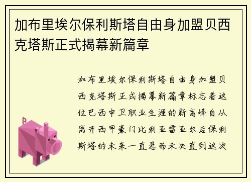 加布里埃尔保利斯塔自由身加盟贝西克塔斯正式揭幕新篇章
